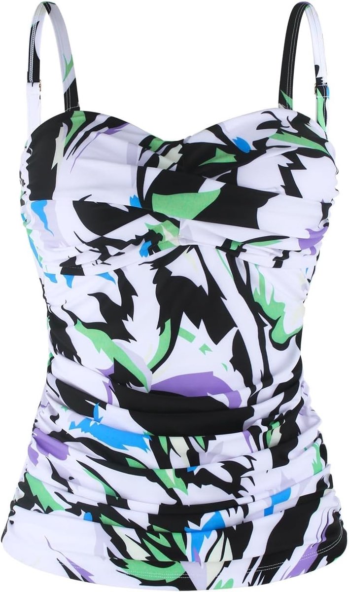 Tankini-bovendeel - Magnolia-print - XXL - Met Afneembare Bandjes en Buikcontrole - Voor Dames