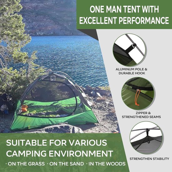 Campingtent voor 1/2/3/4 personen - waterdichte campingtent - licht met kleine verpakkingsgrootte - winddicht -3-4 seizoenen - fietstent, geschikt voor trekking - outdoor, wandelen - koepeltent — afbeelding 3
