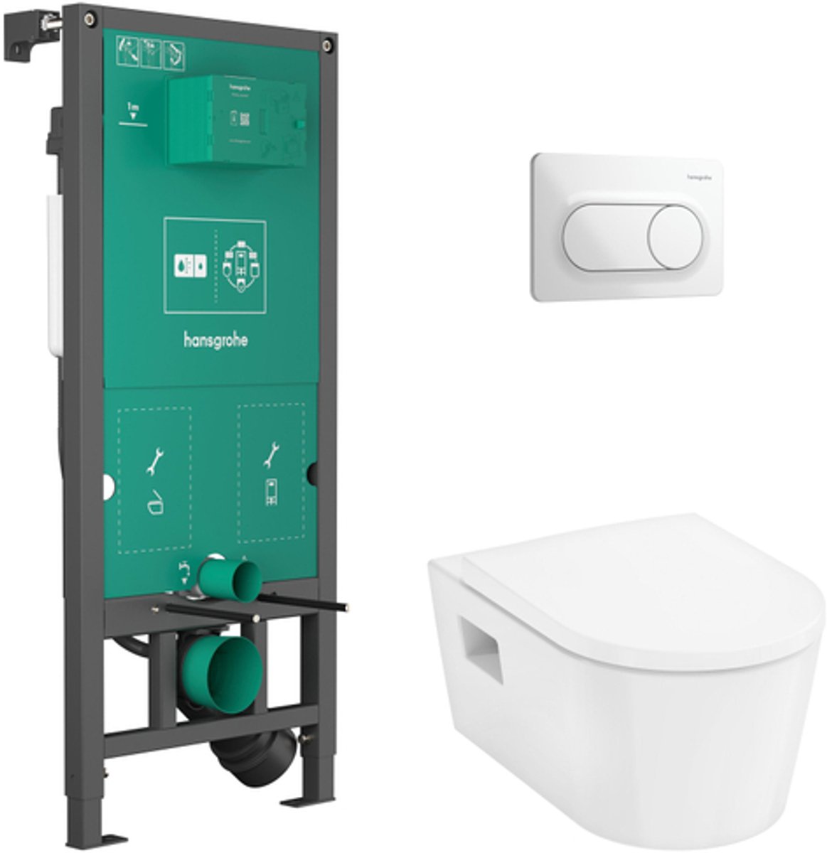 Hansgrohe EluPura Original S Toiletset - toilet - toiletzitting - inbouwreservoir - drukplaat - wit