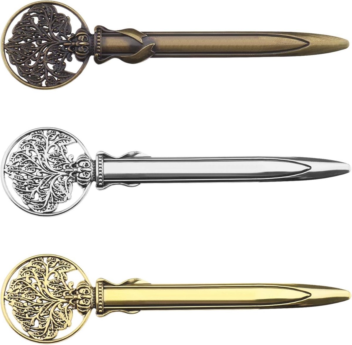 SnelShoppen - 3 Delige Retro Briefopener Set met Levensboom Ontwerp - Exquise Envelop Snijder van Zink Legering - 12,7 cm - Zilver, Goud en Brons - Pe