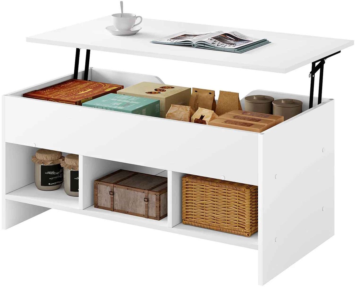 C. , R. E. CORE Salontafel met Opbergruimte - Opklapbare Tafel met Verstelbaar Blad - In Hoogte Verstelbare - Multifunctionele - Modern Design - 95x51x45cm - Wit
