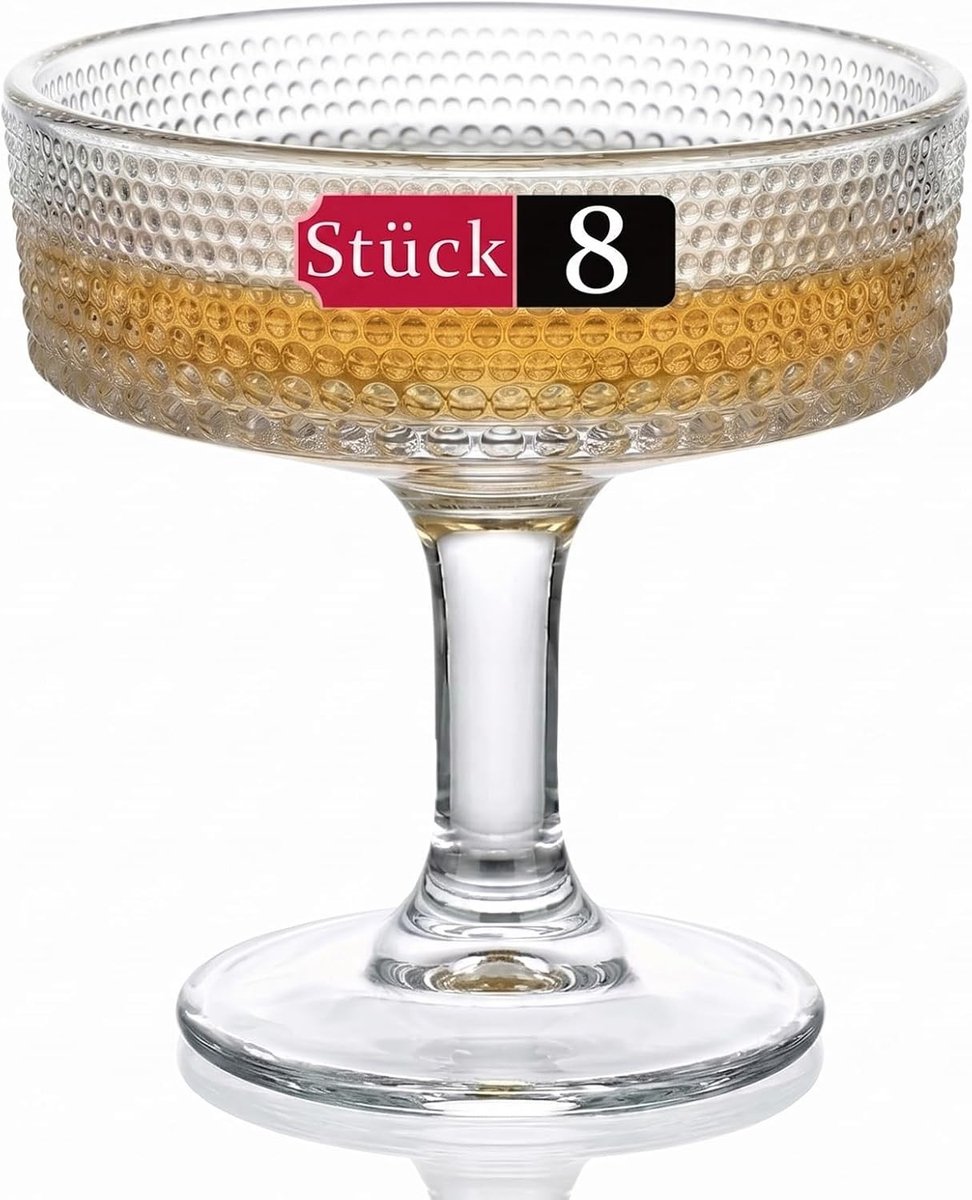 Geribbelde Coupéglazen - Transparant - 20 cl - Schokbestendige Vintage Cocktailglazen - Voor Cocktails