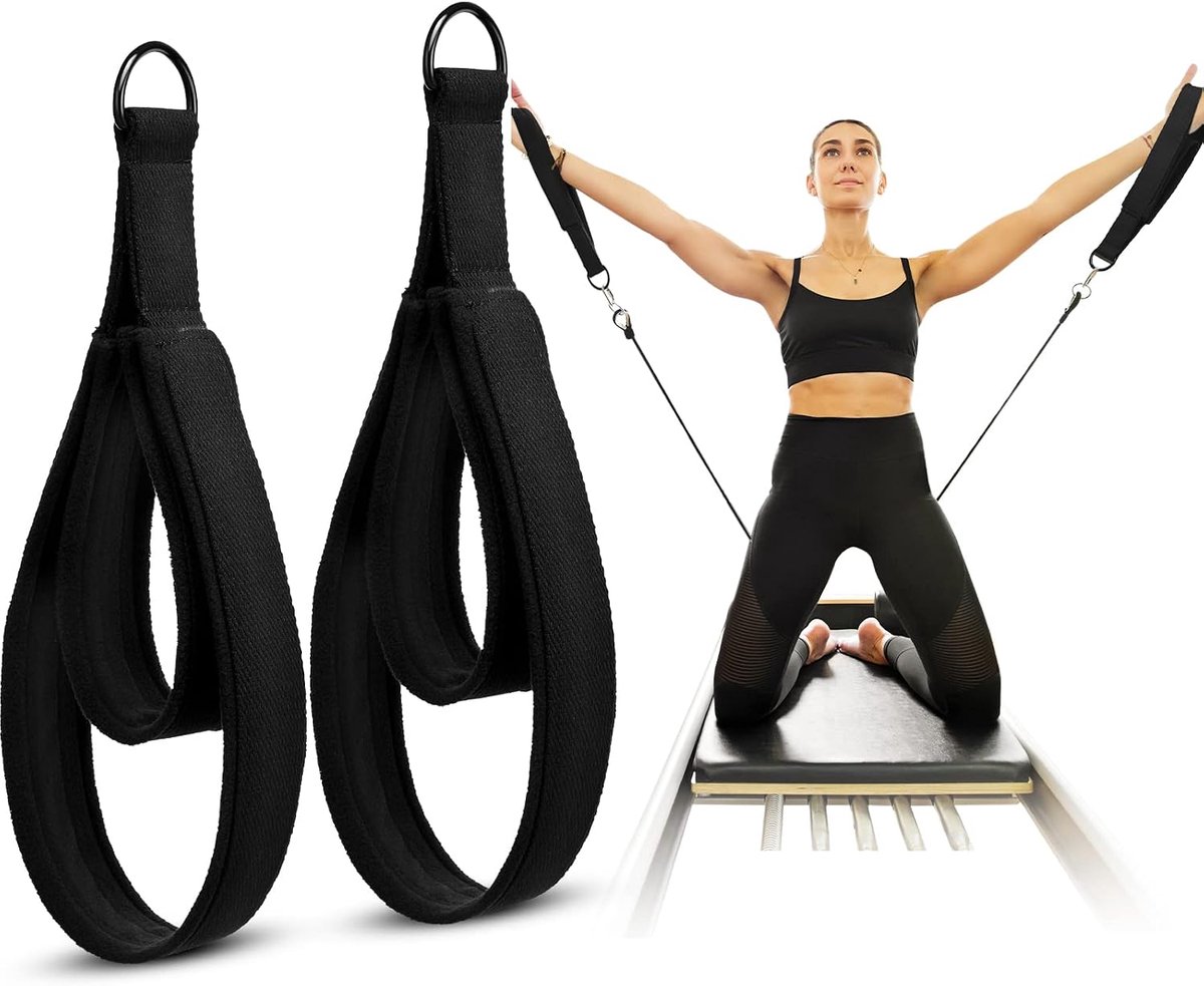 2 stuks - Pilates Reformer Straps - Pilatesbanden - Pilates Reformer Straps - Double Loop Pilates Riemen - met Zachte Fleece Voering - Verstelbare Weerstandsbanden - met D-Ring - Zwart
