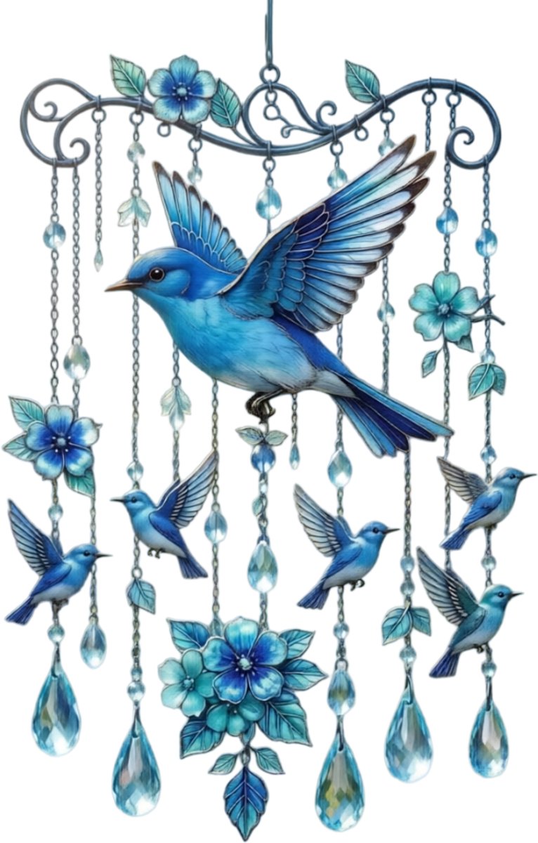 Namajunas - Windgong in de vorm van een blauwe vogel - Acryl vlak materiaal - Acryl hang zonne vanger met bedels - 1 stuk - Hangende decoratie voor tuin en raam - Tuin decoratie - Het ideal cadeau voor vrienden