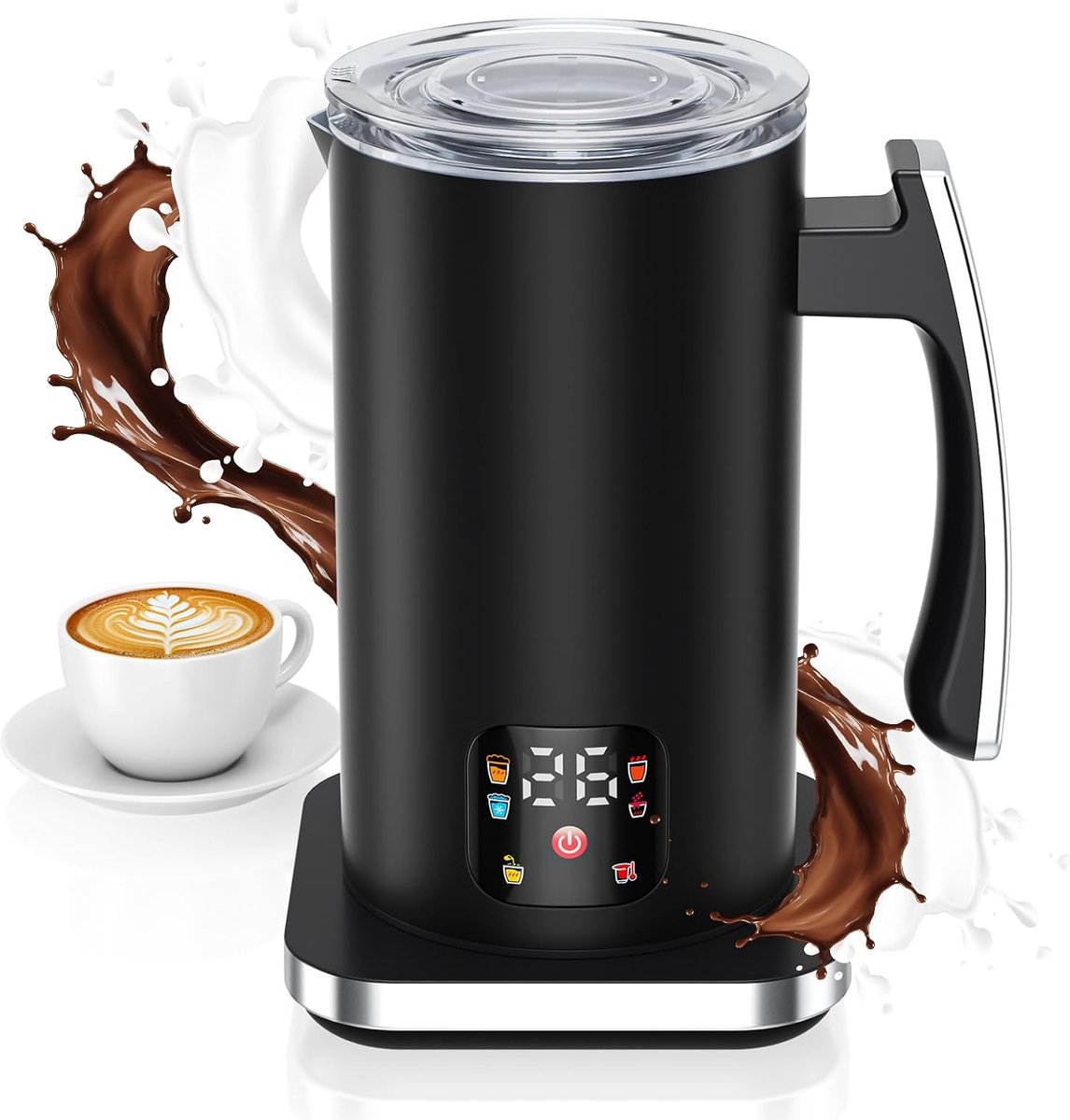 Bobypet - Melkopschuimer Elektrisch 6-in-1 - Automatische Melkschuimer en Opwarmer - Warm en Koud Melkschuim - Chocolademelk Maker - LCD Touchscreen - 420 ml - Zwart