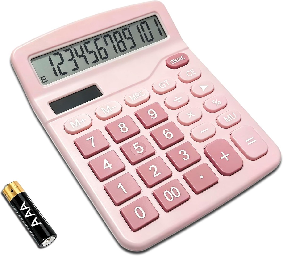 Bobypet - Basic Calculator - 12 Cijferig Groot Display - Rekenmachine op Zonne-energie en Batterij - Met Grote Knoppen voor Kantoor, School en Thuis - Roze