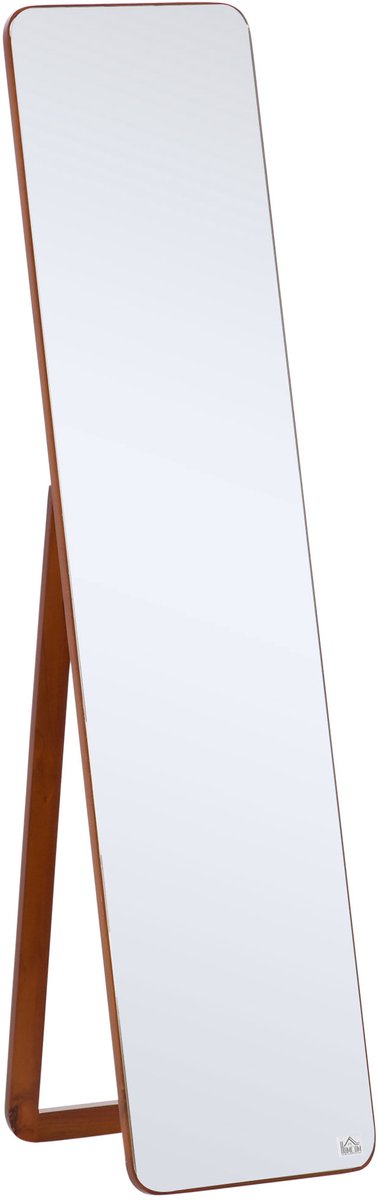Grote spiegel, volledige lengte, rechthoekig, 37 x 160 cm, spiegel op standaard of aan de muur, voor slaapkamer, woonkamer en kleedkamer, licht walnoot | Staande of wandspiegel, voor slaapkamer, woonkamer, kleedkamer, hout