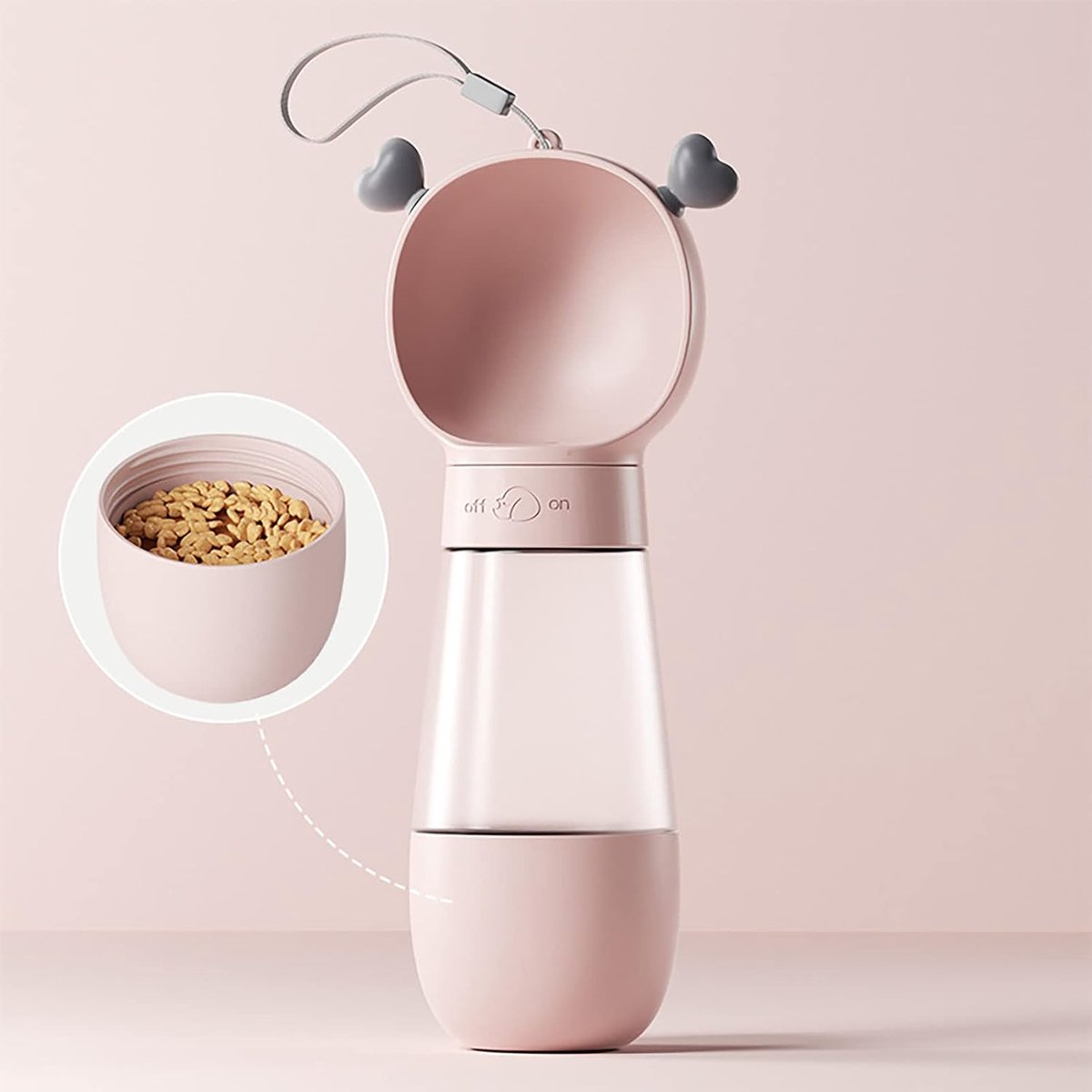 KZQ Draagbare transparante waterfles voor huisdieren (water & voer) – Ideaal voor wandelingen met de hond – 350 ml + 200 ml (Roze)