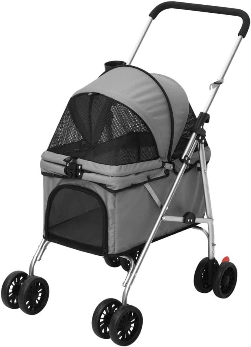 Hondenwagen Opvouwbaar - Hondenbuggy Reiswagen - Huisdier Vervoeren - Ademend Net - 76 x 50 x 100 cm - Grijs