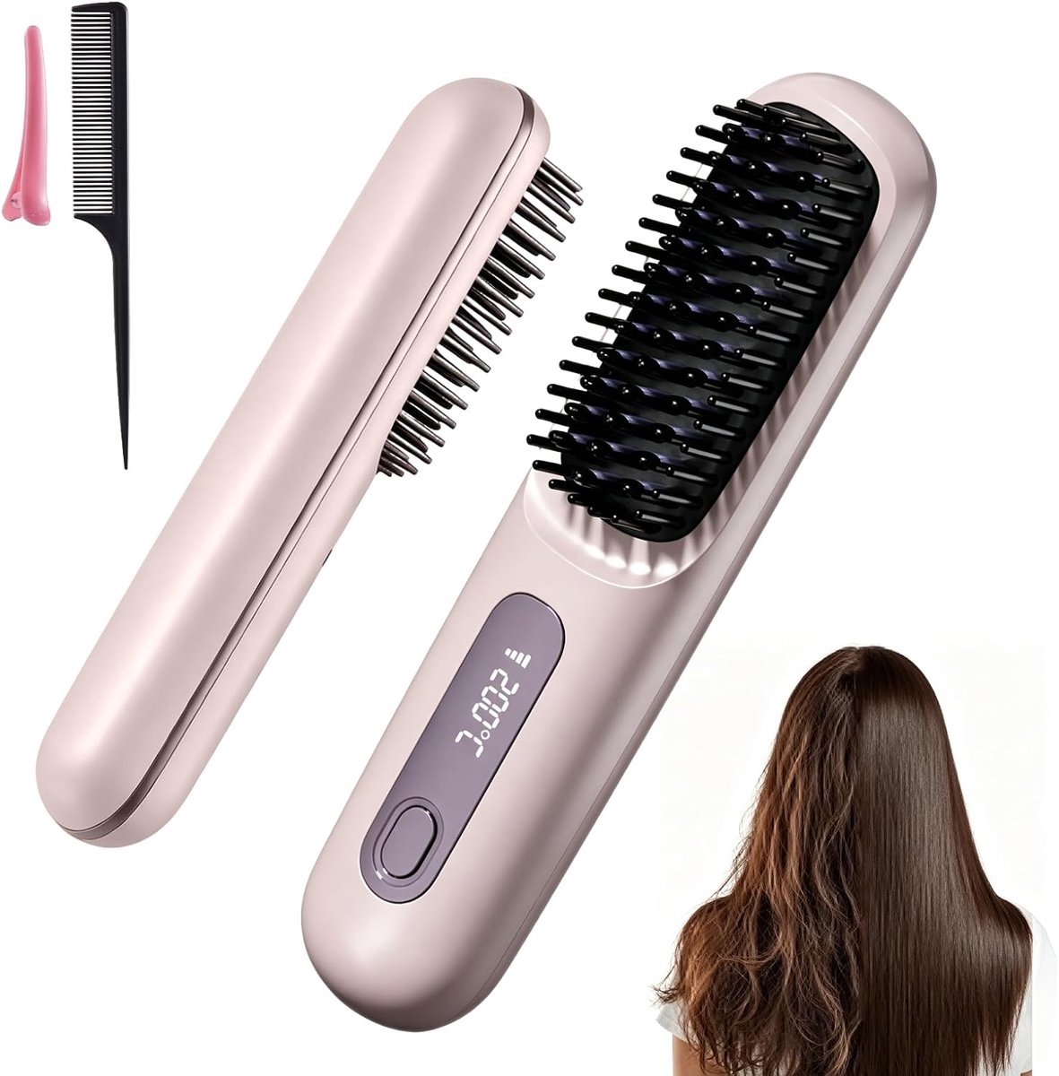 Draadloze stijltangborstel, mini-stijltang met 3 temperatuurstanden, draagbare stijltangborstel met MCH-verwarming en ionische & keramische verzorging voor vrouwen, stylingtool voor op reis (paars)