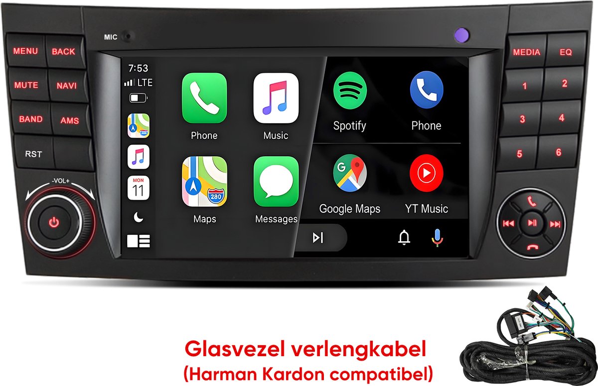 Cestovet Autoradio - Geschikt Voor Mercedes Benz CLS E-Class W211 W219 - 2GB+32GB, Draadloze CarPlay & Andriod Auto - GPS-navigatiesysteem Bluetooth Stuurwielbediening WiFi - 7-inch Touchscreen DSP RDS USB - Vezelverlengingskabel