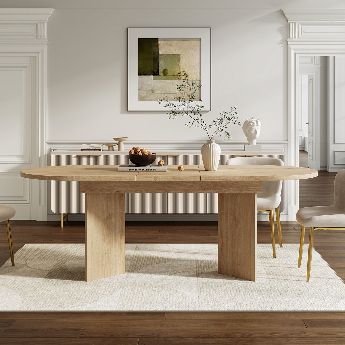 Welltin Eettafel - Keukentafel - Uitschuifbare eettafel - 120/160x80x75 cm - Geschikt voor 4-6 personen - minimalistische stijl - Stevig en duurzaam - Eikenkleur