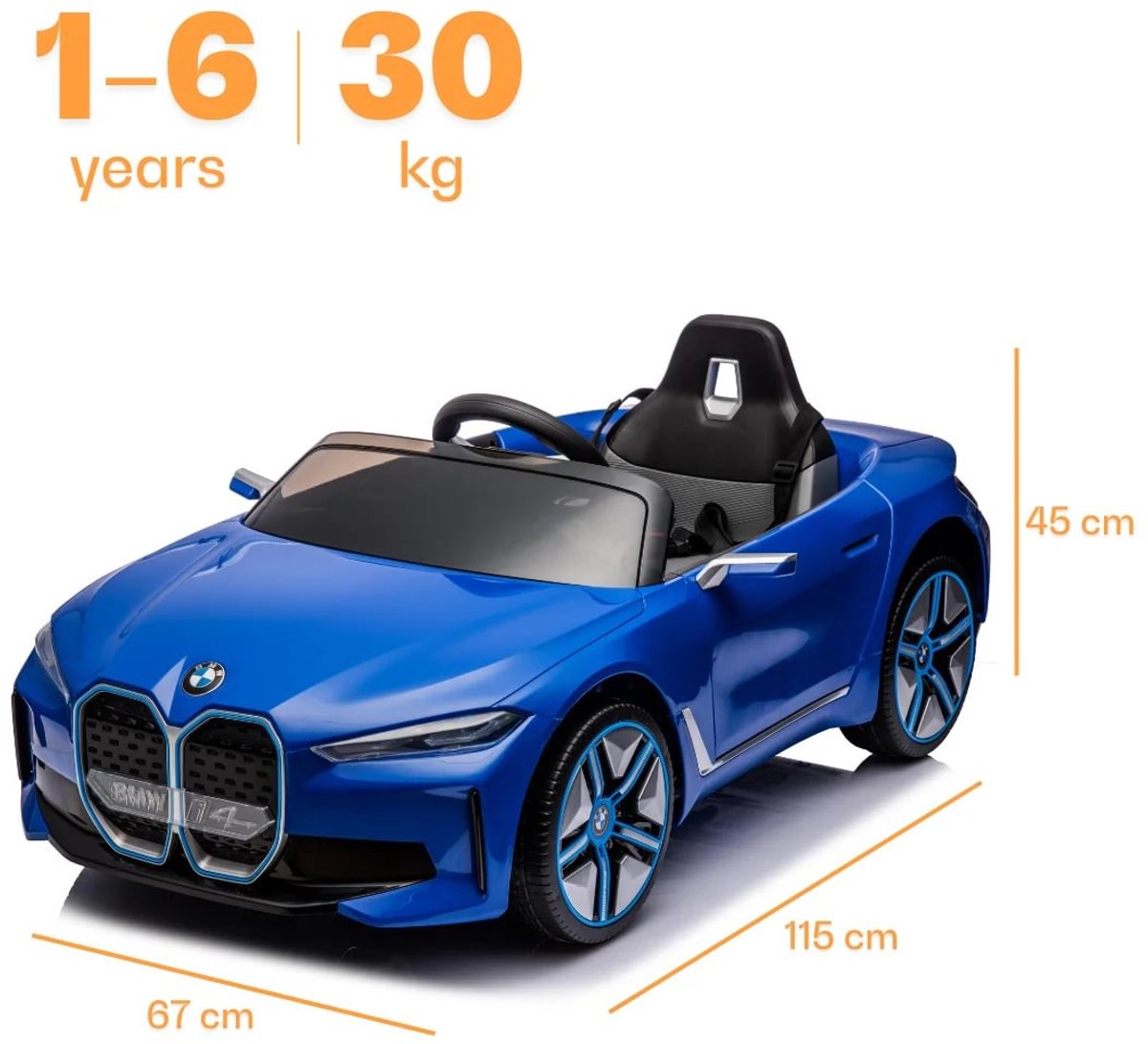 BMW i4 Full Option Elektrische Kinderauto 1 tot 6 jaar – Officieel Gelicentieerd Accuvoertuig met Lederen Zitje, Schokdempers & Bluetooth – 12V Kinderauto met Afstandsbediening, Werkende Deuren & Soft-Start – Blauw — afbeelding 8