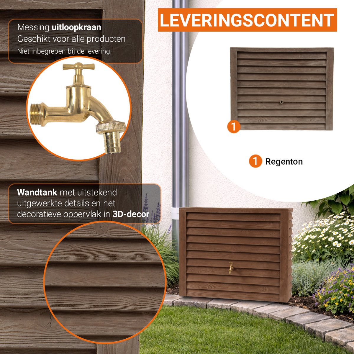 Garantia Woody colonne récupératrice d'eau 350 L bois foncé