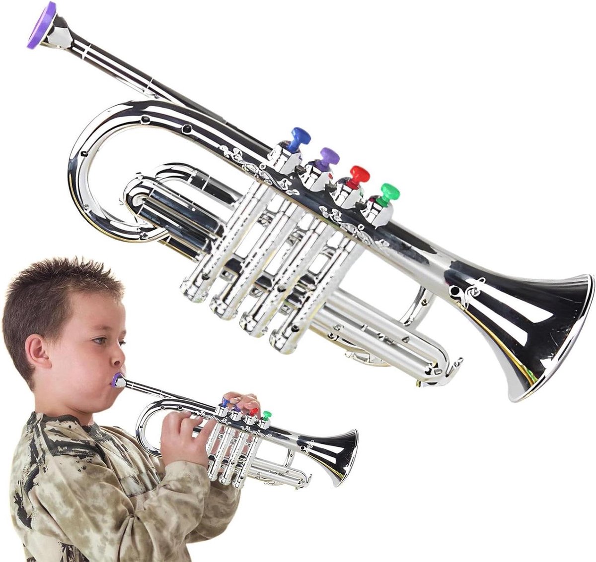 Speelgoedtrompet - Kinder trompet - Muziek maken - Gesimuleerde toetsen - 361 x 216 x 109 cm - Wit
