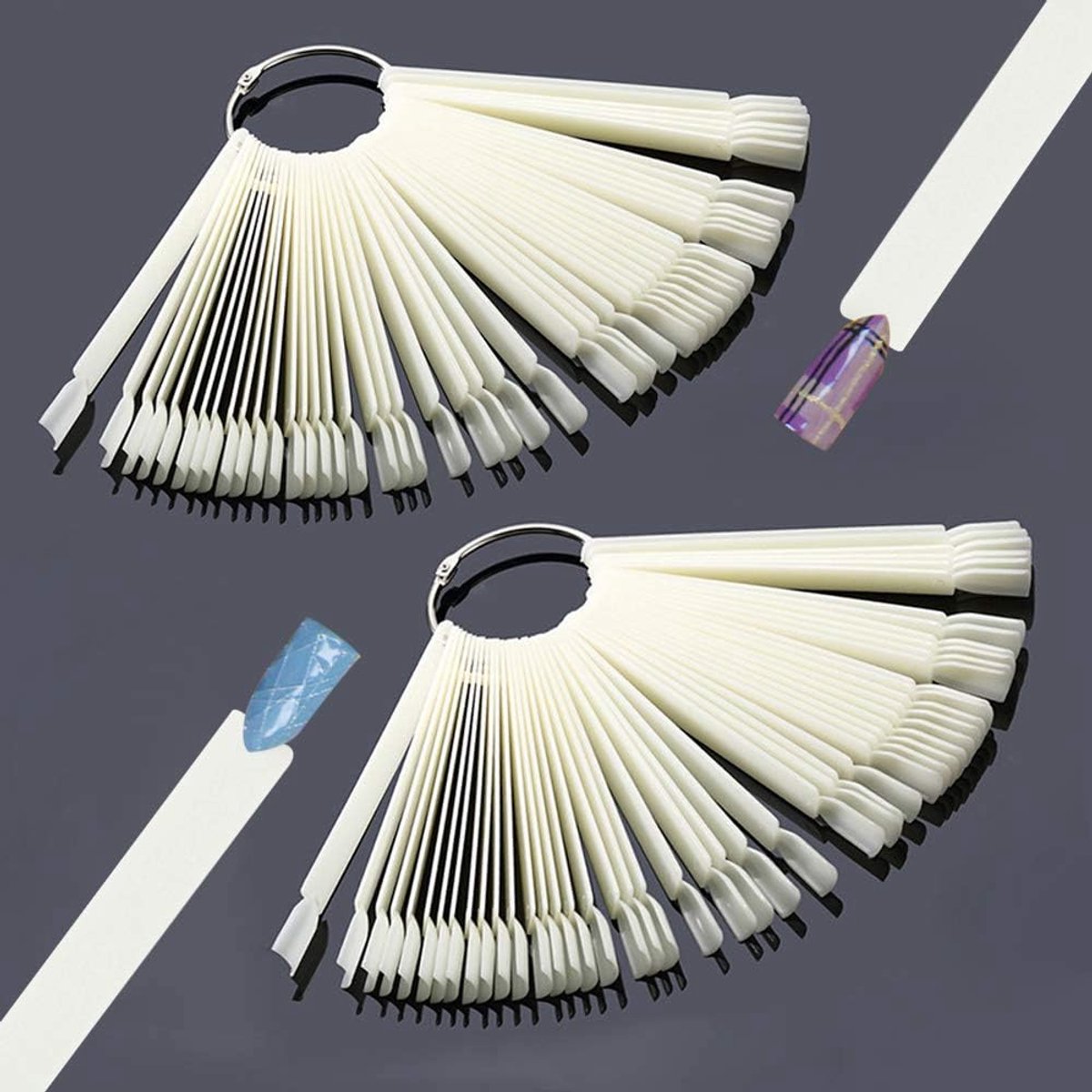 SnelShoppen - 100 Stuks Valse Nagel Kunst Tips Nagel Display Sticks Met Metalen Splitring Kleur Staal Stokken Gel Polish Oefenhulpmiddelen (Wit)