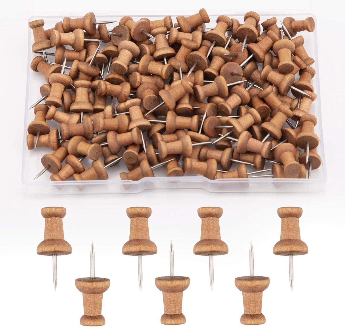 SnelShoppen - 100 Stuks Houten Prikborden Duimspijkers Met Stalen Tip Voor Kurk Pinbord, Creatieve Projecten, Natuurlijke Uitstraling, Herbruikbare Op