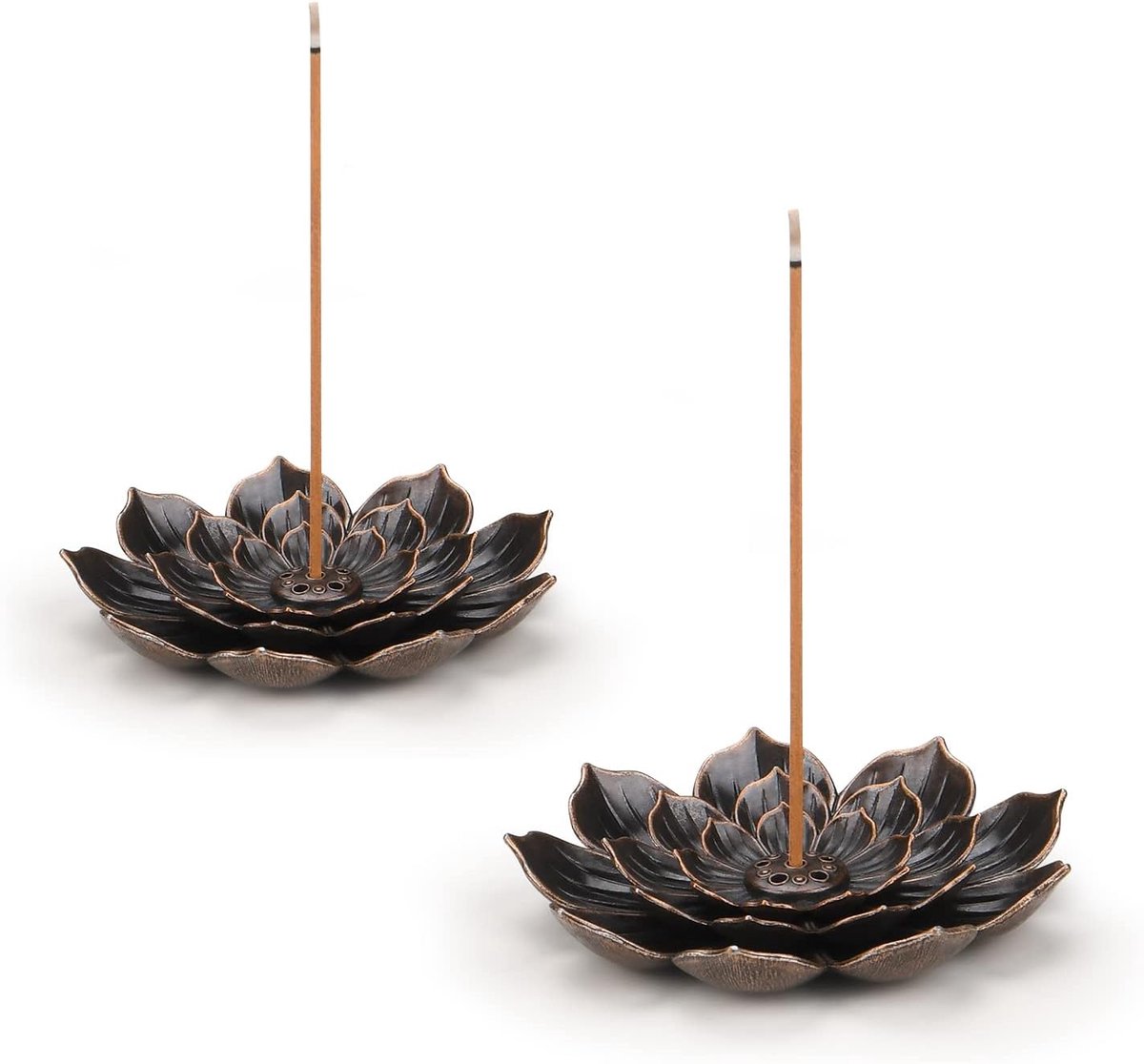 SnelShoppen - Lotus Wierookhouder Messing Stokhouder Cone Coil Branders met Afneembare Asopvang voor Thuis Kantoor Yoga Meditatie 2 Stuks