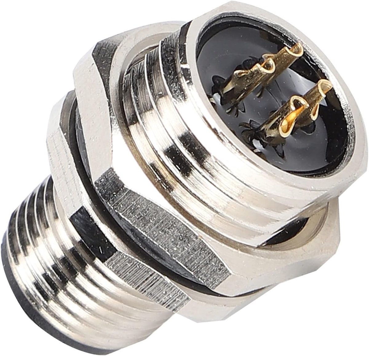 SnelShoppen - M12-B-P4 4-polige Flushing Socket Connector - IP67 Waterdichte 4-pins Stekkeradapter voor Paneelmontage - Nickel-geplateerd Messing - In