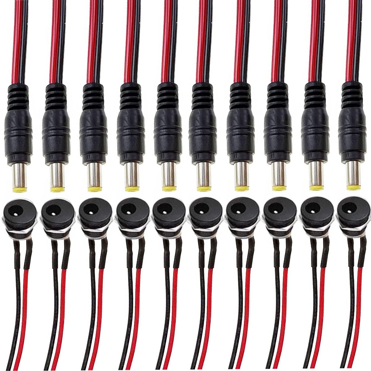 DC Panel Mount Plug 12V 5A - 5.5mm x 2.1mm - Inclusief 10 stuks DC Power Jack Socket - Geschikt voor camera's - ShopVlot