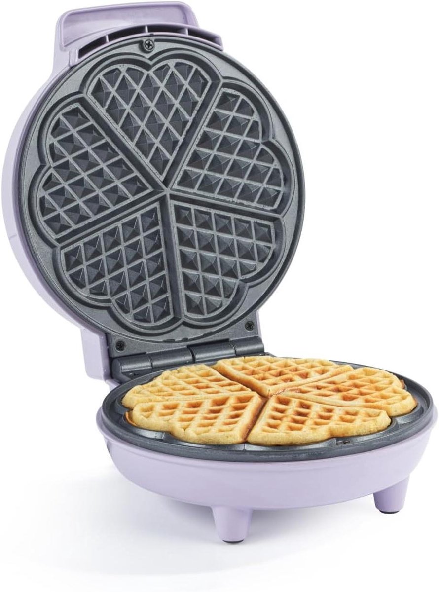 Wafelmaker Hartjes - Apparaat Wafels - Ontbijt Maken - Verstelbare Temperatuur - 18 cm Platen - Paars