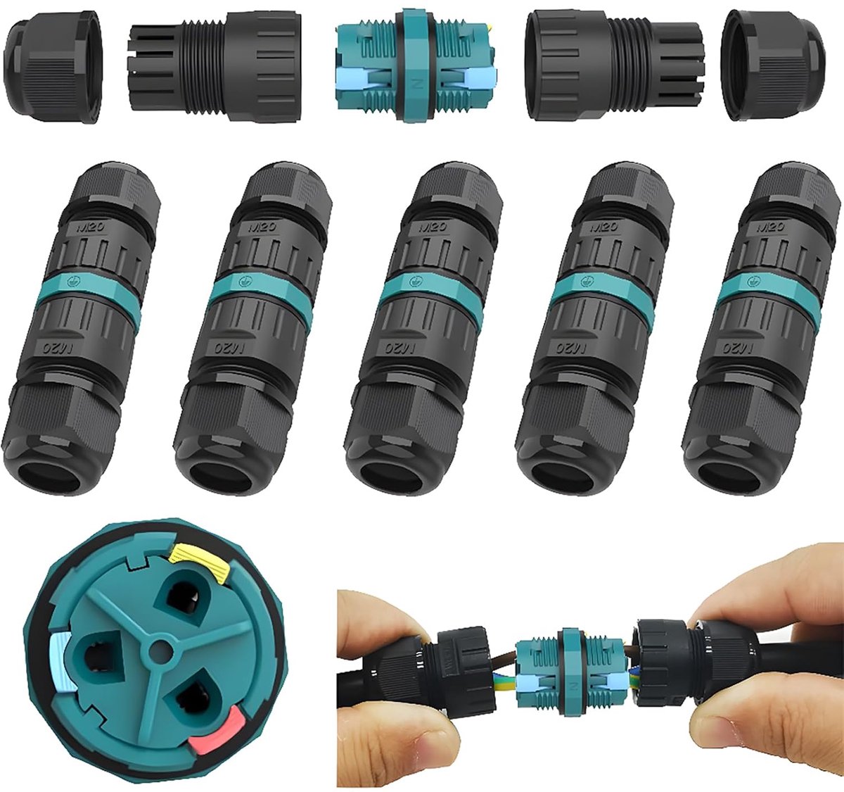 SnelShoppen - Waterdichte Verbindingsdoos Buiten Kabelconnector IP68, 5 Stuks, 2-Pin/3-Pin Dockingkabels, A.W.G. 20-13, Weerbestendig, Tuin, Camping,
