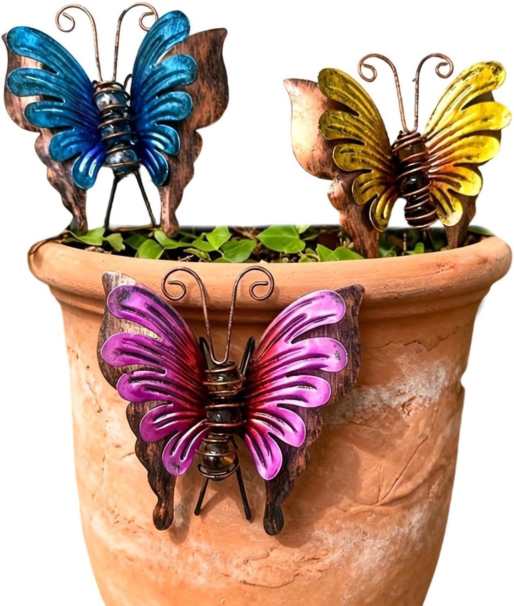 KZQ Metalen Vlinders Set Van 3 – Decoratieve Tuinmuurdecoratie Voor Binnen En Buiten – Geschikt Voor Balkon, Terras En Achtertuin