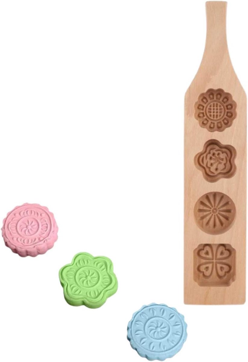 SnelShoppen - Houten Koekjesmallen voor Bakken, Maancake Mallen voor Chinese Traditionele Gebak, Mungbonen Cake en IJsvel Bakgereedschap (4-Caviteiten