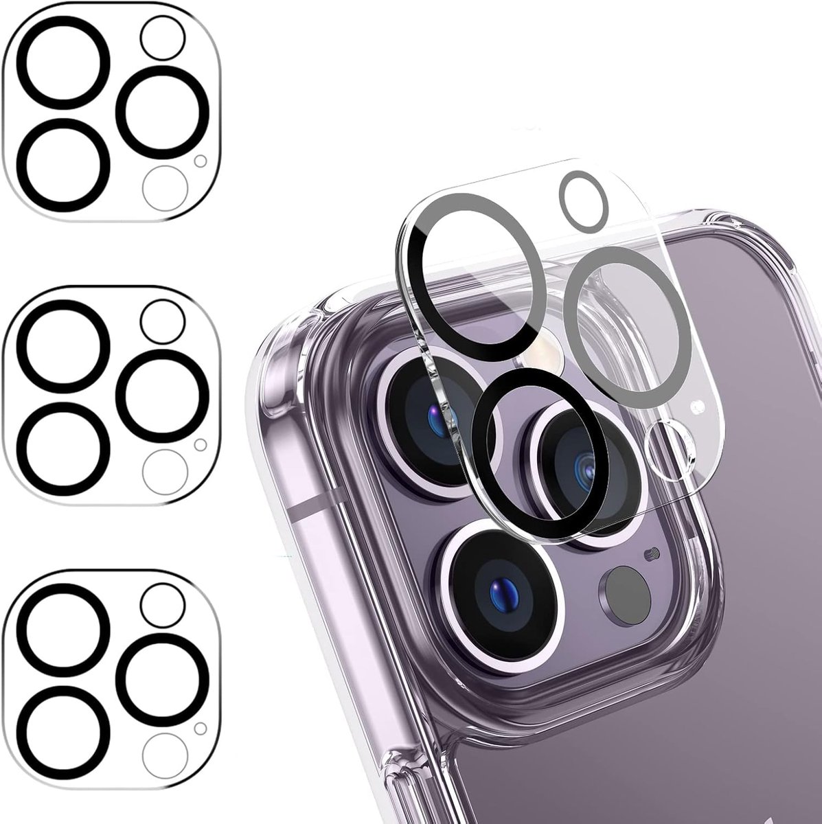 SnelShoppen - Pack van 3 camera beschermglas voor iPhone 12 Pro Max, 3D stereoscopische lensfilm, krasbestendig, 9H hardheid, HD helderheid, volledige