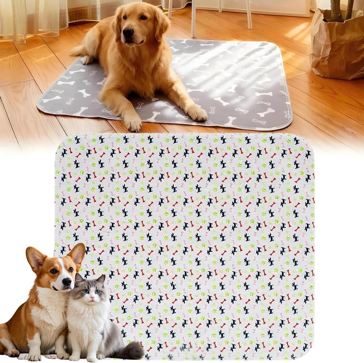 KZQ Wasbare Puppy Trainingsmat, Herbruikbare Plasmat Voor Honden En Katten, 50x80 Cm, Zindelijkheidsmat Voor Binnenshuis-Wit
