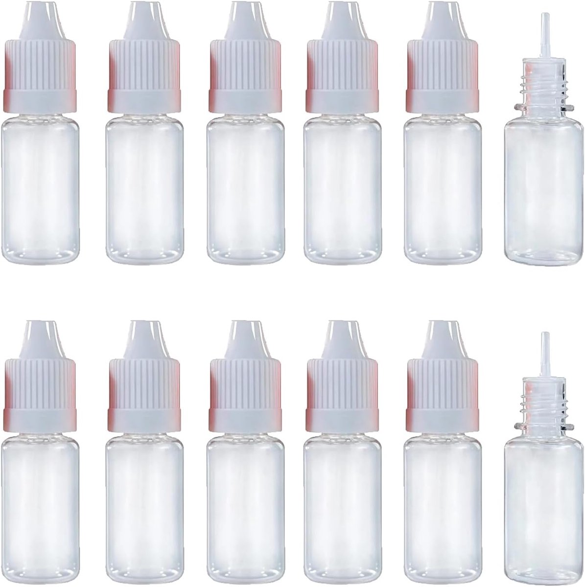 SnelShoppen - 50 Stuks 10ml Duidelijke Plastic Druppelflessen - Navulbare Lege Oogdruppelflessen - Squeeze Flessen met Witte Schroefdop en Verwijderba