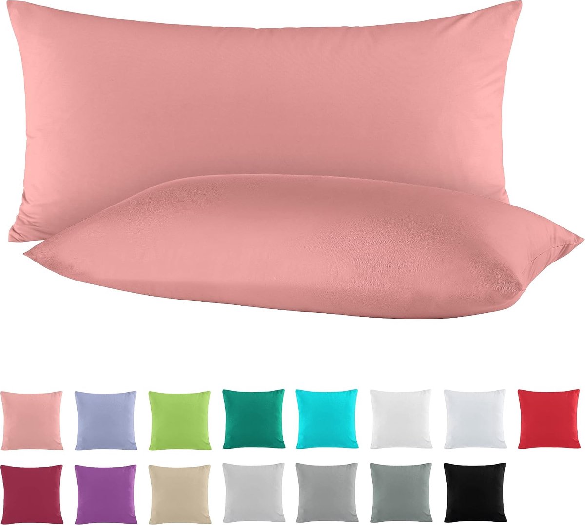 SnelShoppen - Double Pack Kussenhoezen Renforcé Katoen 40 x 80 cm, 100% Katoen, Zacht Roze, Ademend, Temperatuur-regulerend, Voor Woonkamer, Slaapkame