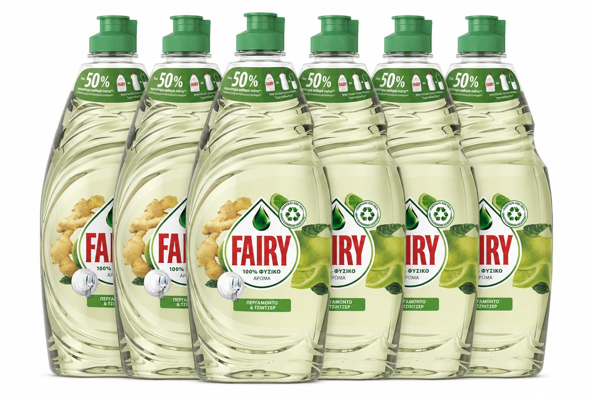 Fairy Afwasmiddel Bergamot & Gember – 6 x 654 ml – Krachtige Vetverwijdering – Met 100% Natuurlijke Geur