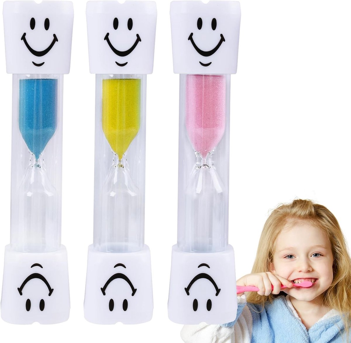 Set van 3 kleurrijke zandlopers met timer voor kinderen, schokbestendig en waterdicht, ideaal voor tandenpoetsen en het bevorderen van zelfdiscipline en gezonde tandgewoonten