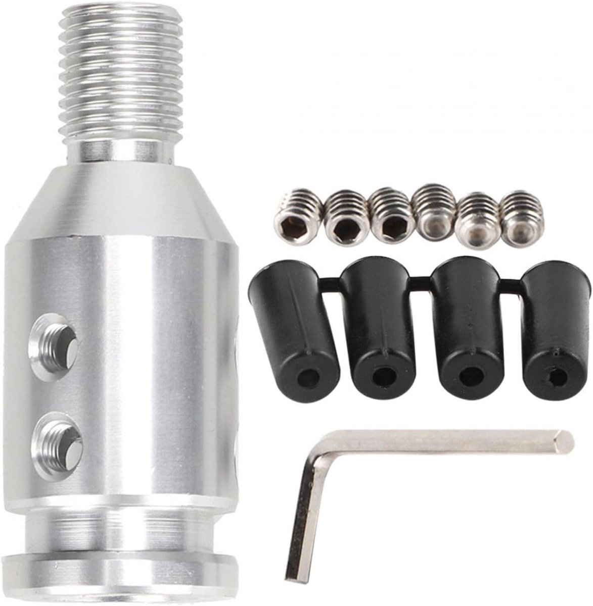 SnelShoppen - Shift Knop Adapter voor Auto, Universele Adapter voor Niet-Geschroefde Versnellingspoken 12x1.25, Zilveren Aluminium, Duurzaam en Slijtv