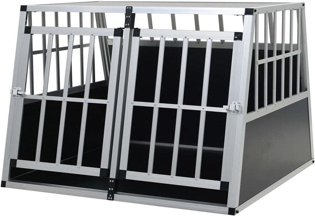 Honden Transportbox - Reiskennel Auto - Veilig Vervoer - Dubbele Deur - 94 x 88 x 69 cm - Zilver