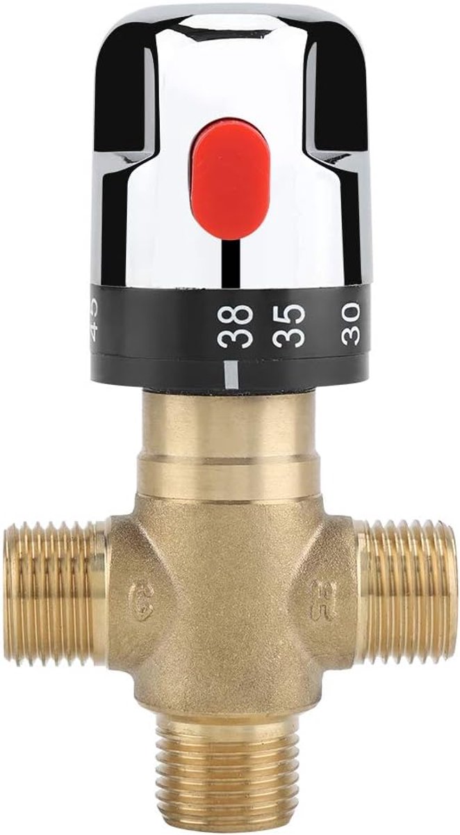 SnelShoppen - Thermostatische Mengkraan, Messing Mengkraan voor Warm en Koud Water, Thermostatische Water Temperatuurregeling, 15 mm Inlaat, Veilighei