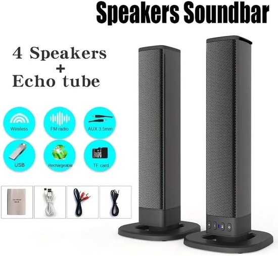 Soundbar Luidspreker - Audio Systeem - Home Bioscoop - 2-in-1 Afneembaar Design - 2.0 Kanaals - Zwart — afbeelding 5
