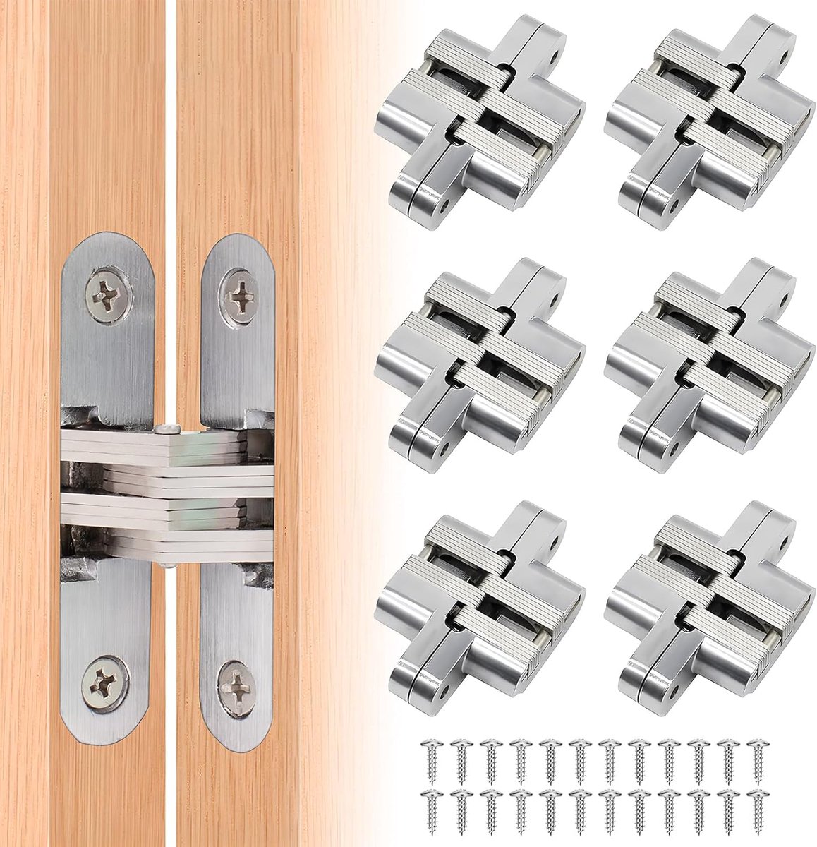 Zinc Alloy Hidden Hinge, 6 Pieces, Invisible Cross Hinge, 180° Door Hinge for Folding Folding Table - ShopVlot
