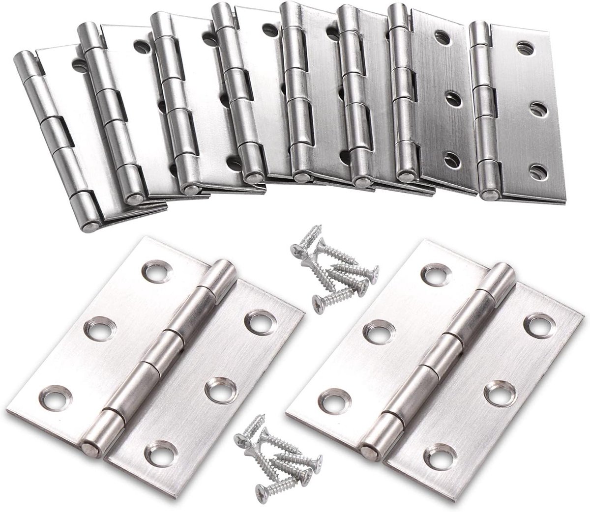 SnelShoppen - RVS Scharnieren, Vouwscharnieren met Stekkers, RVS Deurscharnieren met 60 Stuks Schroeven voor Kasten, Vensters, Deuren (63 x 44 x 1mm)