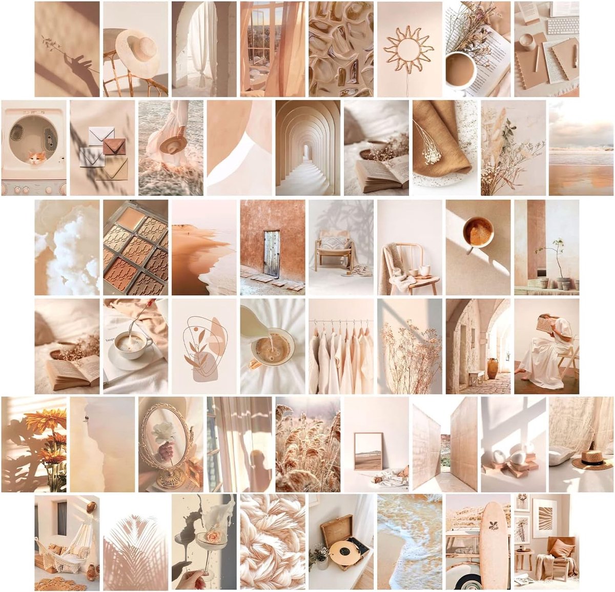 SnelShoppen - 50 Stuks Wandcollage Set Aesthetic Postkaarten voor Muurdecoratie - 300 g/m² Karton, Inclusief Plakstrips, Perfect voor Slaapkamer, Woon