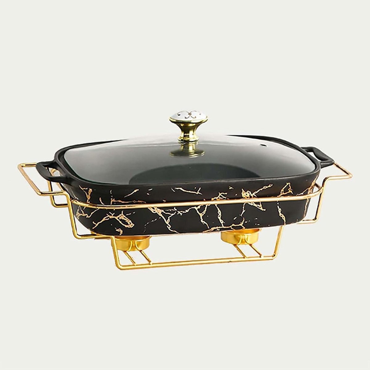 Keramiek Chafing Dish - Buffet Warmer - Eten Warm Houden - Imitatie Marmer Afwerking - 1.2 L - Zwart