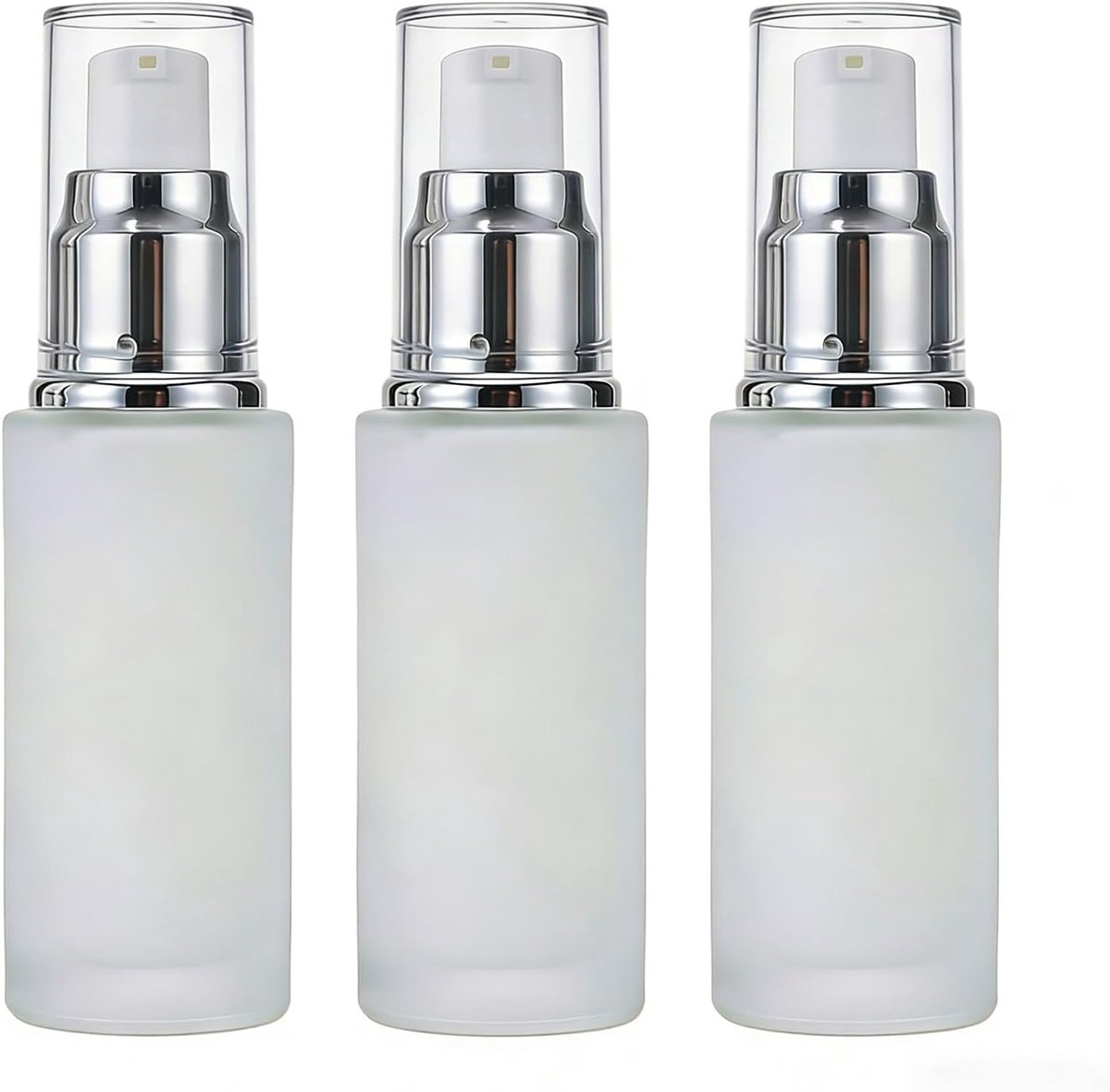 SnelShoppen - 3x 15ML Opvulbare Translucente Frosted Glazen Lotion Pomp Flesjes Dispenser Reiskosmeticabottles voor Crème, Foundation en Toilettas - V