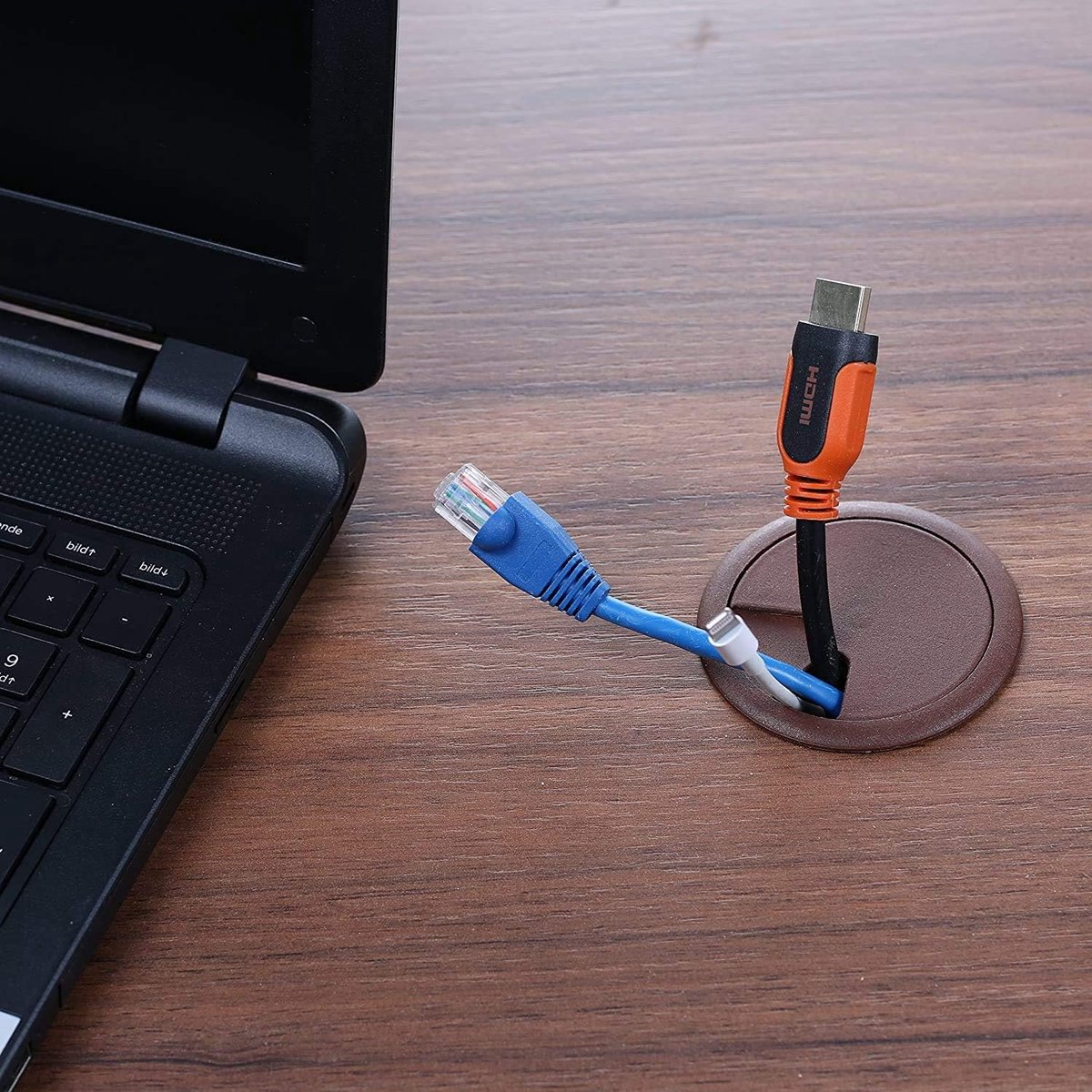 SnelShoppen - Kabeldoorvoer KDM2 - Kabelinvoer / Desk Duct voor Bureaus, Werkplekken en Werkbladen - Bruin - Diameter 60 mm - Kunststof - 1 stuk