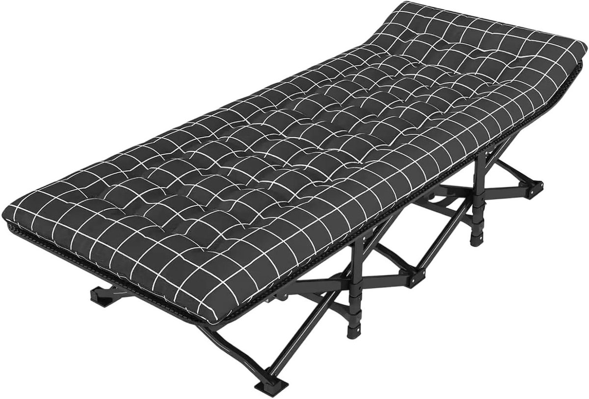 Camping Bed - Opklapbed Gastenbed - Ontspannen Buiten - 6-voudig Verstelbaar - 190 x 68 cm - Grid