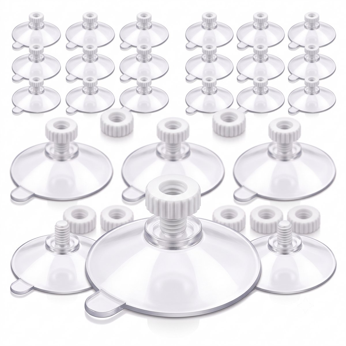 INDECOR 24 x Zuignappen met Schroefdraad – 55 mm – Transparante Vacuüm Zuignappen met Kunststof Moer – Voor Glas, Raam, Zonwering & Ophangen