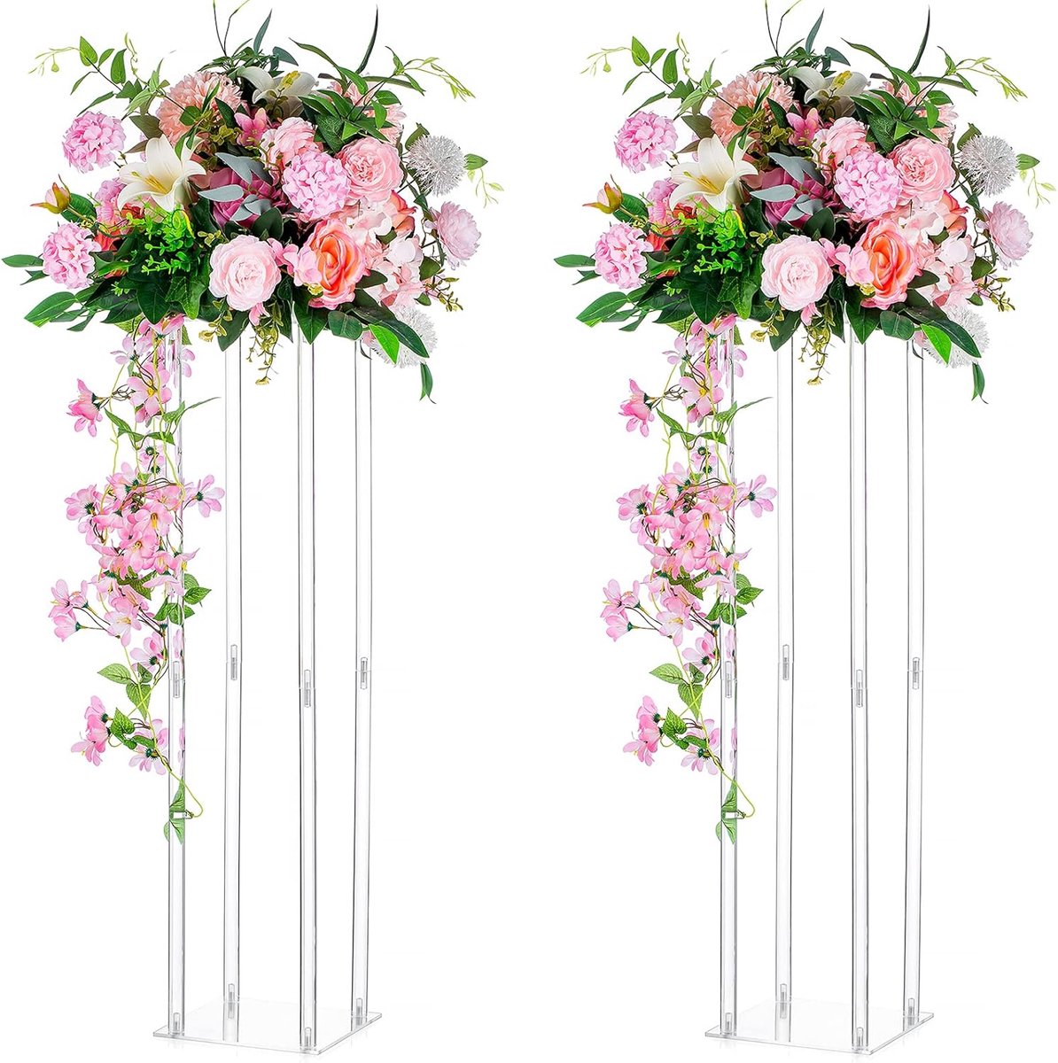 SnelShoppen - Elegant Trouw Tafel Centerpieces Vaasje Set van 2 - 80cm Hoog Acryl Bloemenvase Kolom Geometrisch Rectangular voor Bruiloften, Feesten,