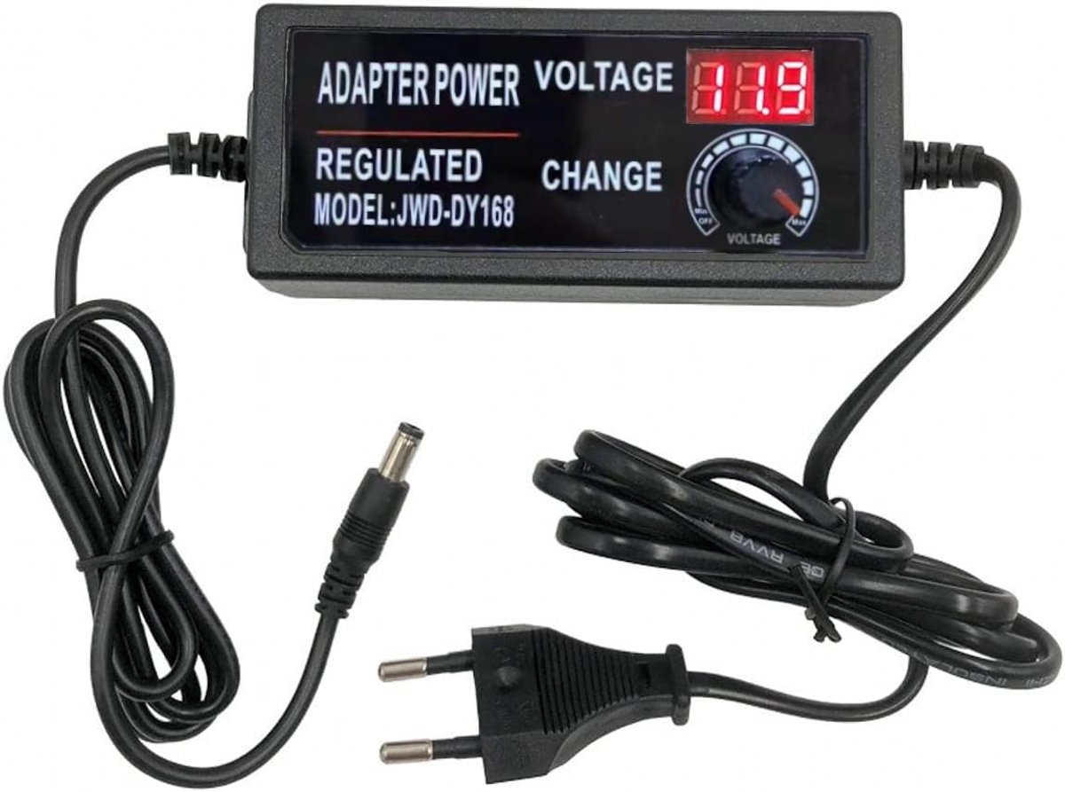 SnelShoppen - Voltage Instelbare Voedingsadapter 3-12V 5A met Digitale Display, Universele AC naar DC Transformator voor Elektronische Toepassingen