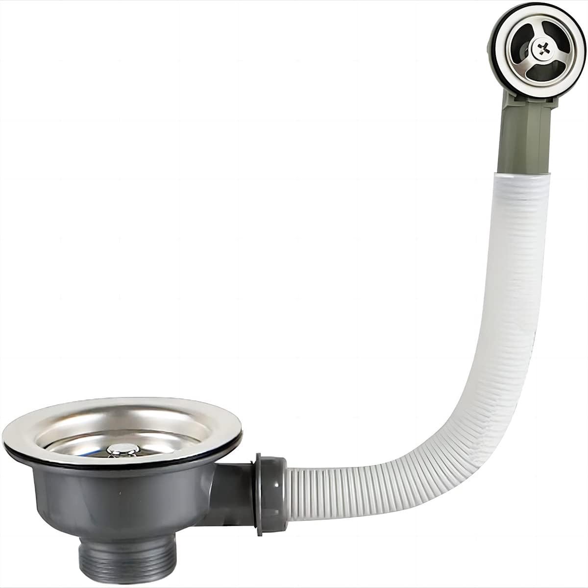 SnelShoppen - Afvoerputje voor de Keuken met Overloop van RVS 114 mm 1½ Inch, Inclusief ABS Afvoerset en Mandje, Ideaal voor Keuken, Badkamer en Spoel