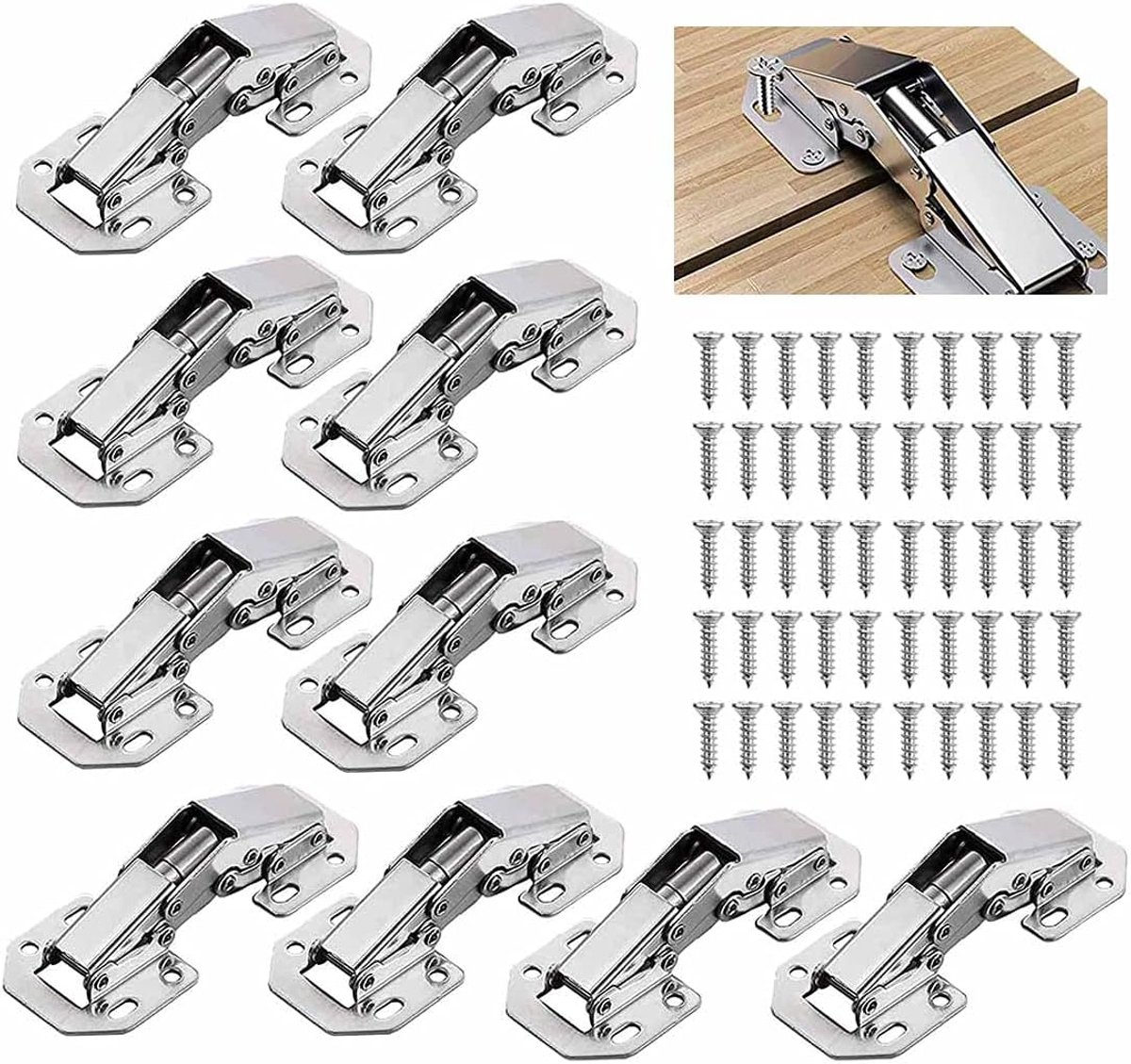 SnelShoppen - Cabinet Deuren Scharnieren, 10 Stuks Houten Deurscharniere, 90° Schroef Scharnieren, Zacht Sluiten Voor Slat Deuren, Ideaal Voor Meubeli